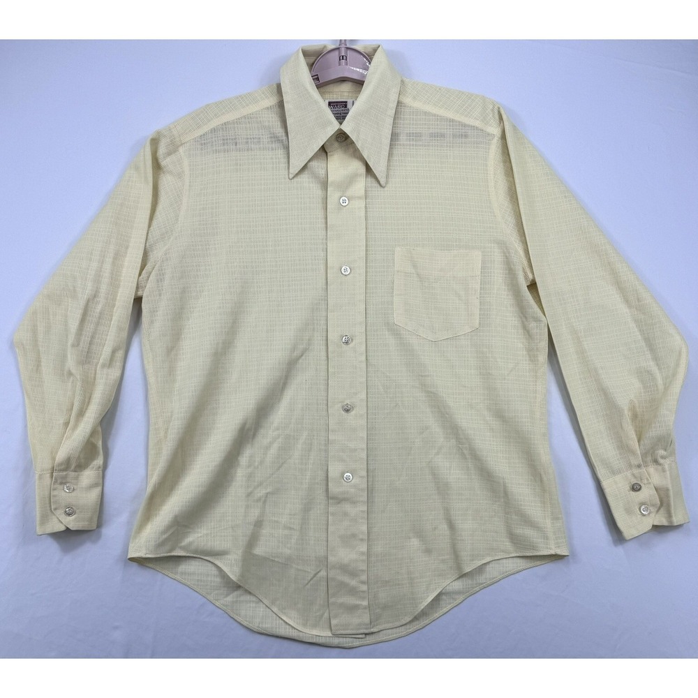 Vintage Montgomery Ward Button Up Shirt Mens Medium Yellow Textured Long Sleeve